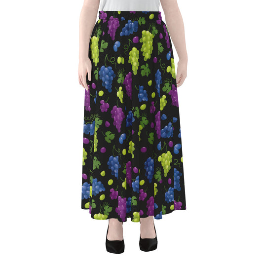 Colorful Grapes Pattern Print Chiffon Maxi Skirt