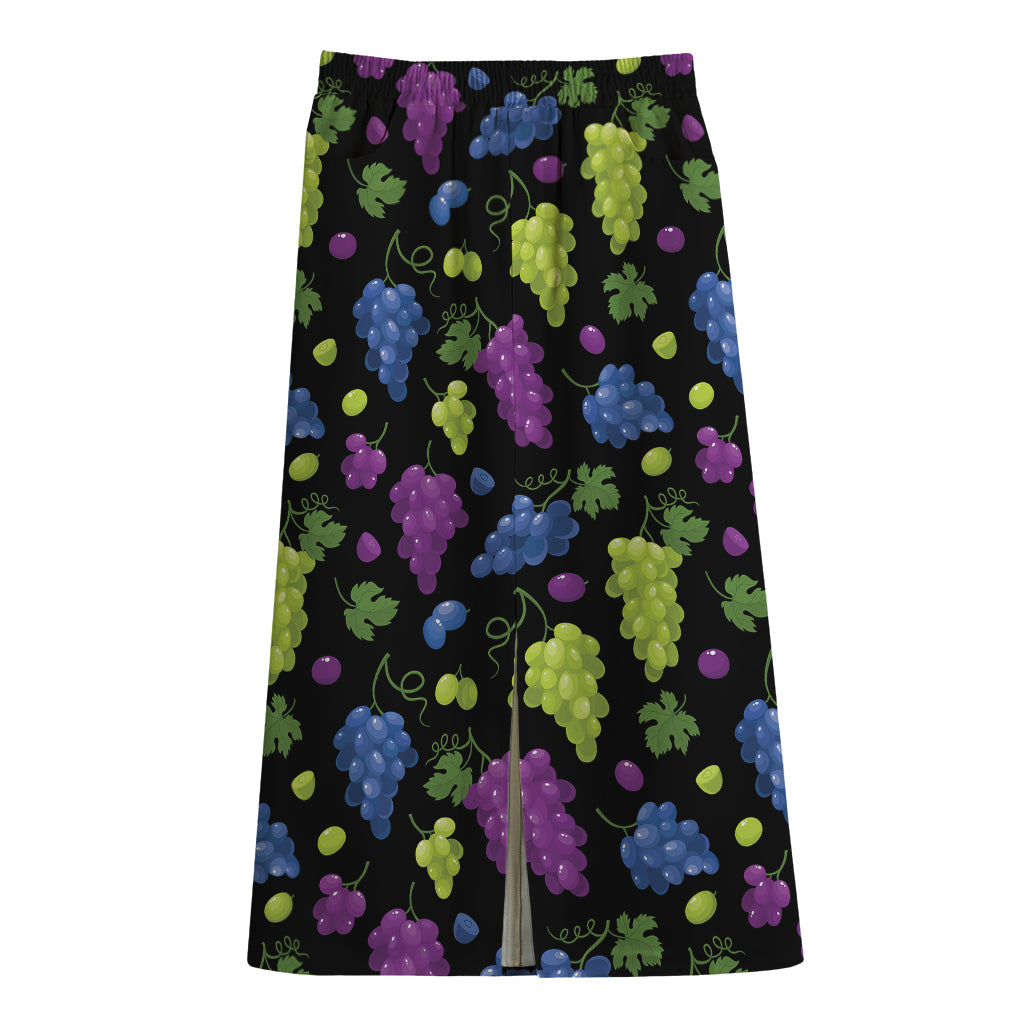 Colorful Grapes Pattern Print Cotton Front Slit Maxi Skirt