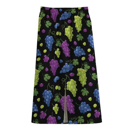 Colorful Grapes Pattern Print Cotton Front Slit Maxi Skirt