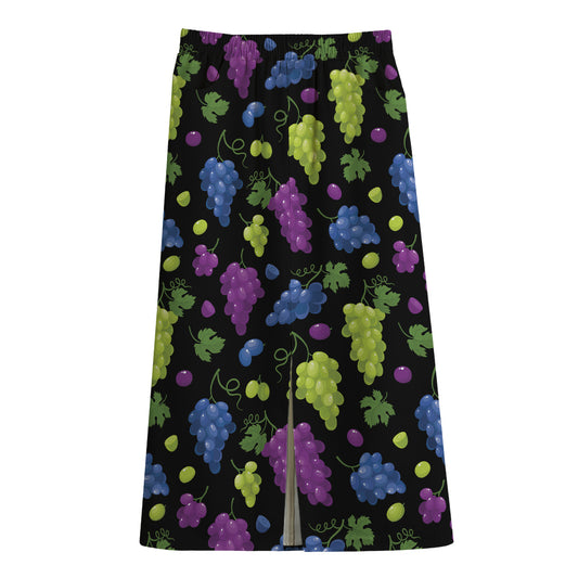 Colorful Grapes Pattern Print Cotton Front Slit Maxi Skirt