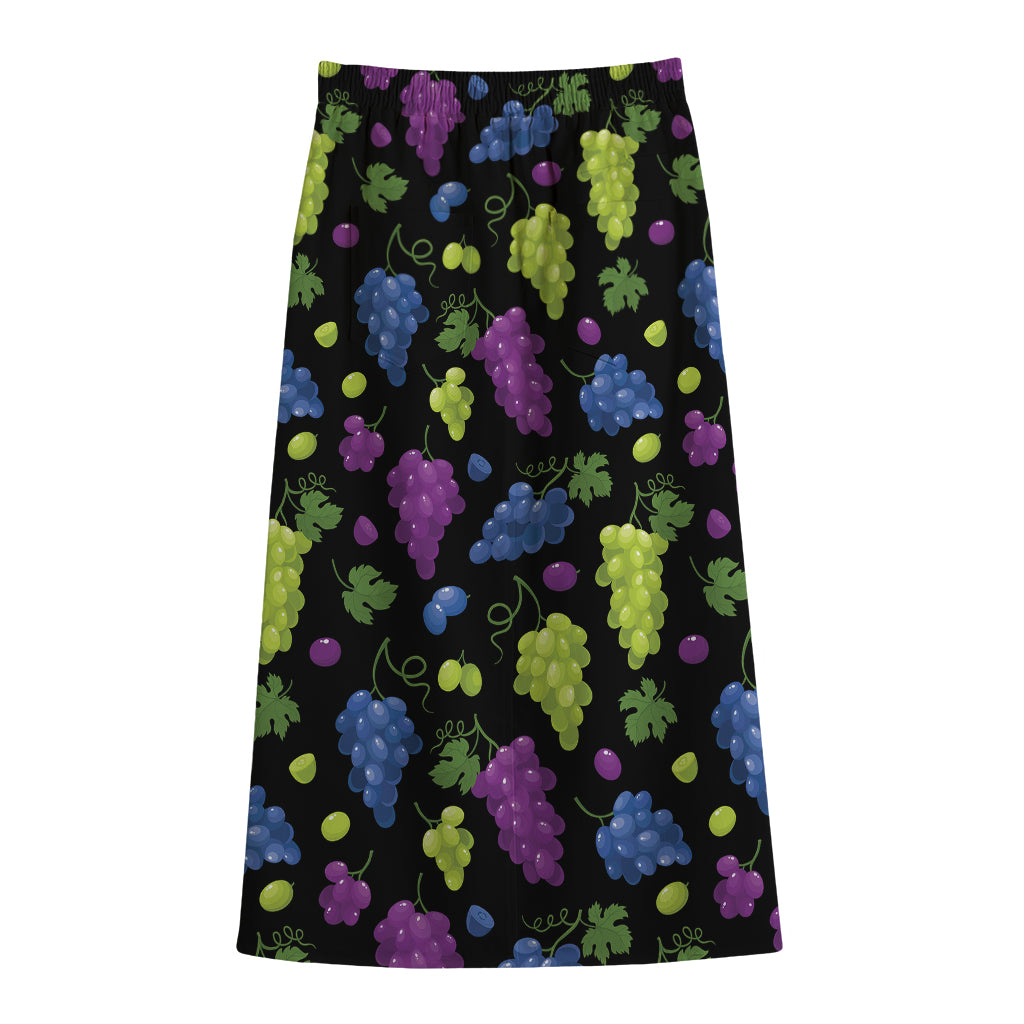 Colorful Grapes Pattern Print Cotton Front Slit Maxi Skirt