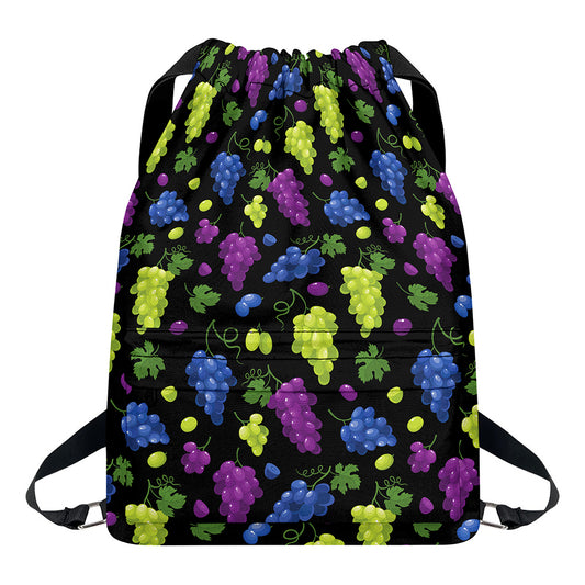 Colorful Grapes Pattern Print Drawstring Backpack