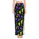 Colorful Grapes Pattern Print High Slit Maxi Skirt