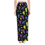 Colorful Grapes Pattern Print High Slit Maxi Skirt