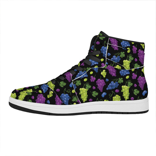 Colorful Grapes Pattern Print High Top Leather Sneakers