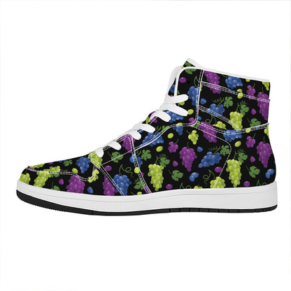 Colorful Grapes Pattern Print High Top Leather Sneakers