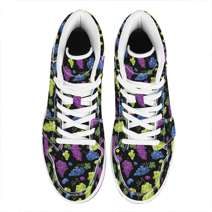 Colorful Grapes Pattern Print High Top Leather Sneakers