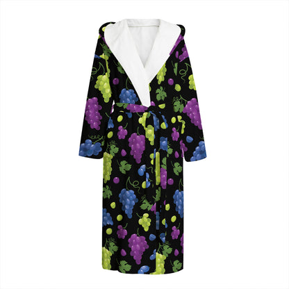 Colorful Grapes Pattern Print Hooded Bathrobe