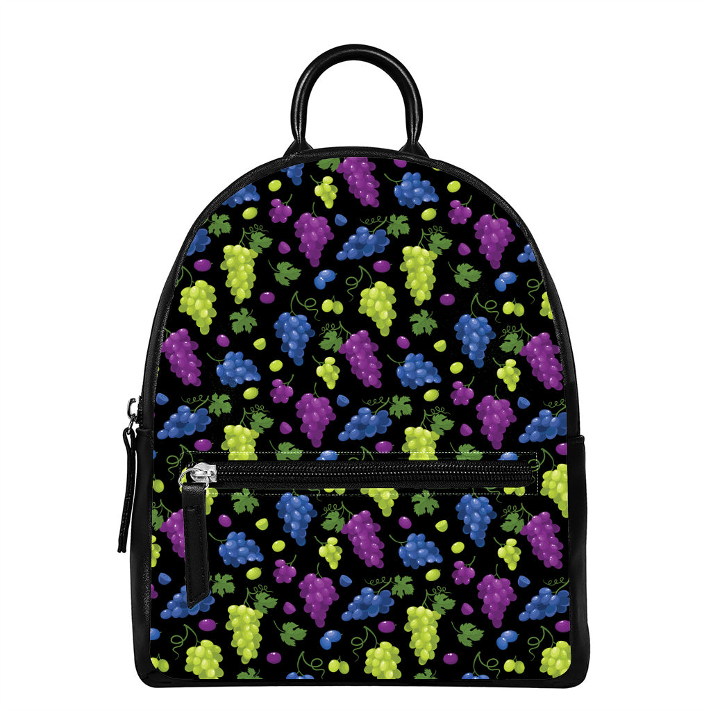 Colorful Grapes Pattern Print Leather Backpack