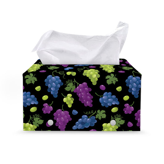 Colorful Grapes Pattern Print Leather Tissue Box Cover
