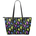 Colorful Grapes Pattern Print Leather Tote Bag With Zipper