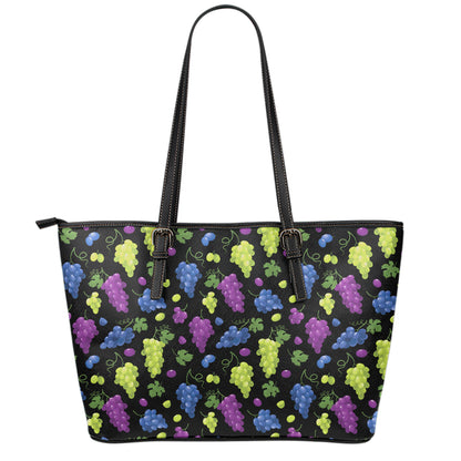 Colorful Grapes Pattern Print Leather Tote Bag