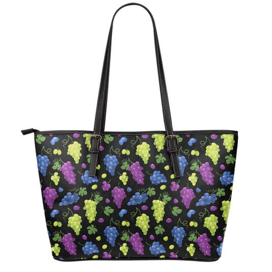 Colorful Grapes Pattern Print Leather Tote Bag