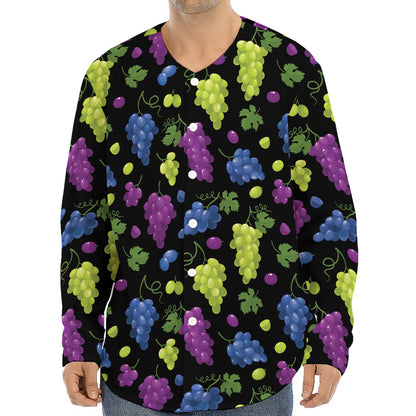 Colorful Grapes Pattern Print Long Sleeve Baseball Jersey