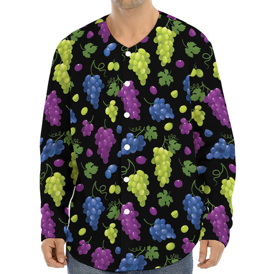 Colorful Grapes Pattern Print Long Sleeve Baseball Jersey