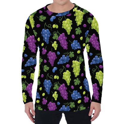 Colorful Grapes Pattern Print Men's Long Sleeve T-Shirt