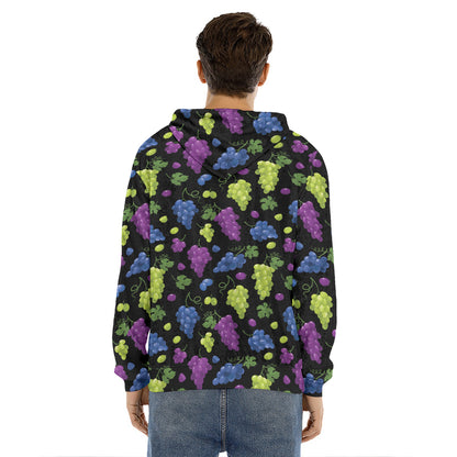 Colorful Grapes Pattern Print Men's Velvet Pullover Hoodie