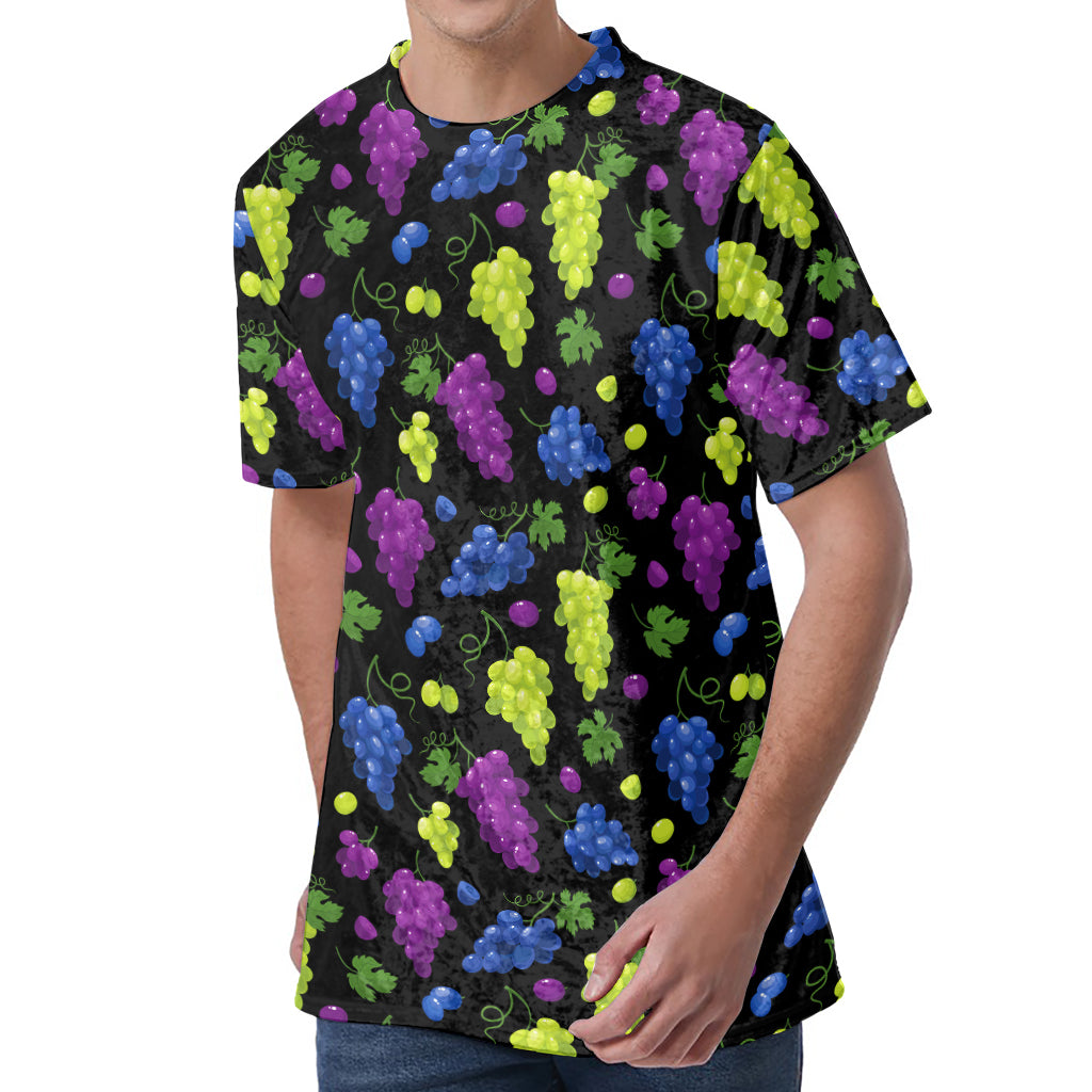 Colorful Grapes Pattern Print Men's Velvet T-Shirt
