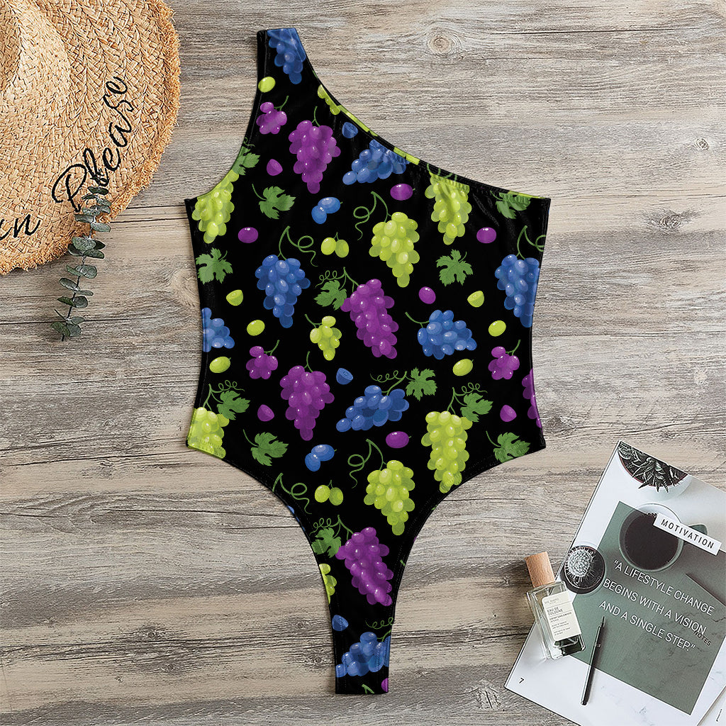 Colorful Grapes Pattern Print One Shoulder Bodysuit