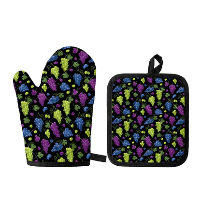 Colorful Grapes Pattern Print Oven Mitt And Pot Holder Set