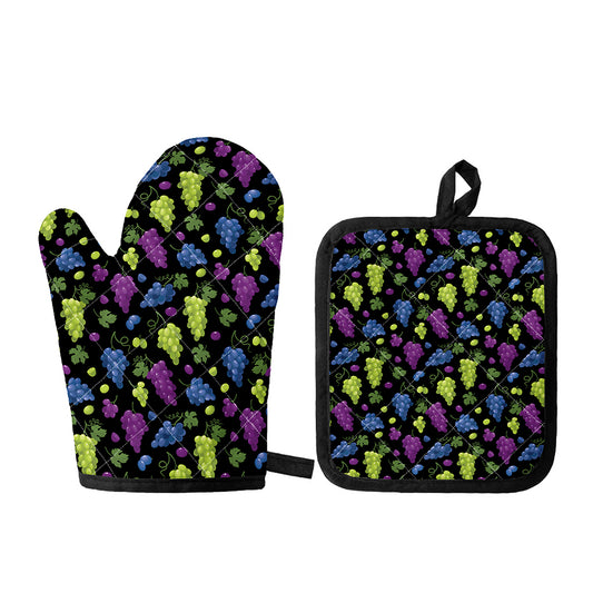 Colorful Grapes Pattern Print Oven Mitt And Pot Holder Set