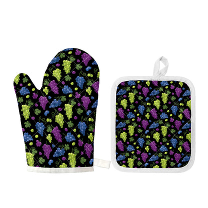 Colorful Grapes Pattern Print Oven Mitt And Pot Holder Set