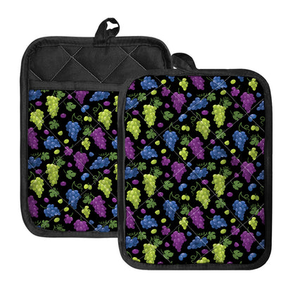 Colorful Grapes Pattern Print Pot Holders With Pocket