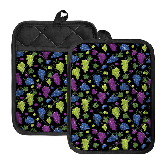 Colorful Grapes Pattern Print Pot Holders With Pocket