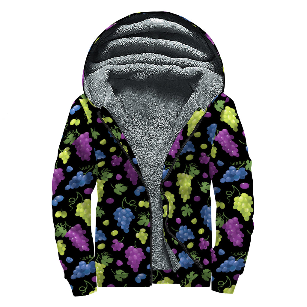 Colorful Grapes Pattern Print Sherpa Lined Zip Up Hoodie