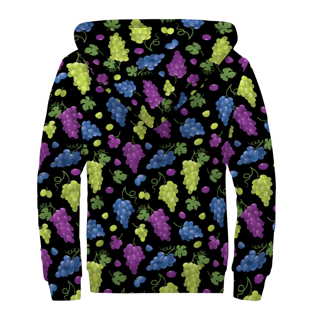 Colorful Grapes Pattern Print Sherpa Lined Zip Up Hoodie