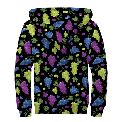 Colorful Grapes Pattern Print Sherpa Lined Zip Up Hoodie