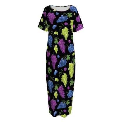 Colorful Grapes Pattern Print Short Sleeve Long Nightdress