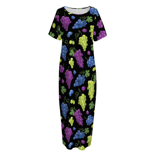 Colorful Grapes Pattern Print Short Sleeve Long Nightdress