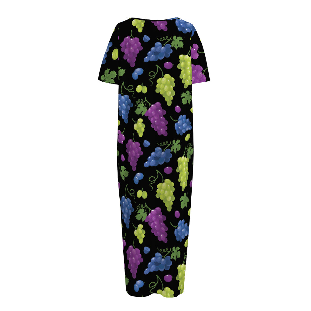 Colorful Grapes Pattern Print Short Sleeve Long Nightdress