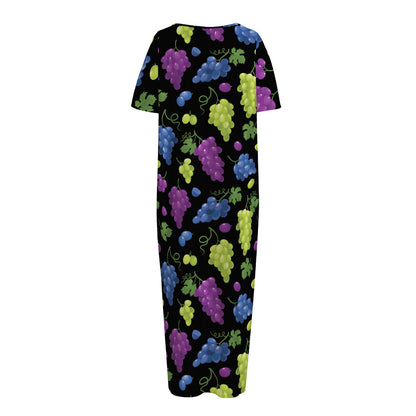 Colorful Grapes Pattern Print Short Sleeve Long Nightdress