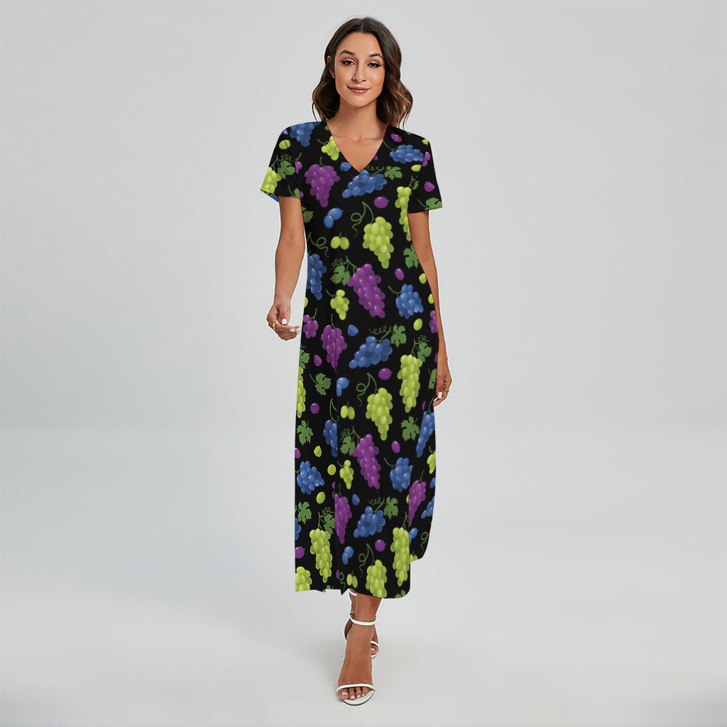 Colorful Grapes Pattern Print Short Sleeve Maxi Dress