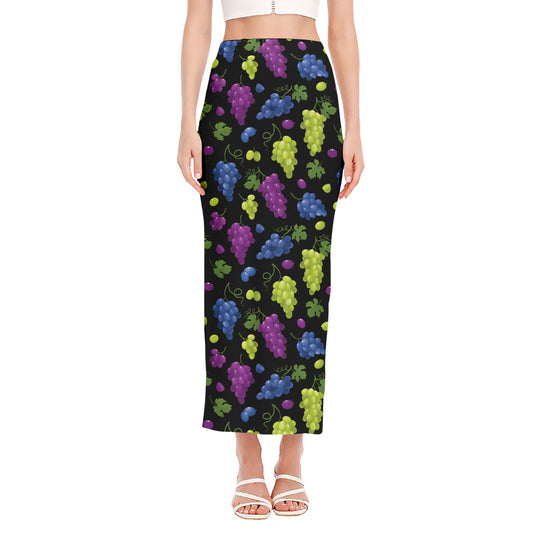Colorful Grapes Pattern Print Side Slit Maxi Skirt