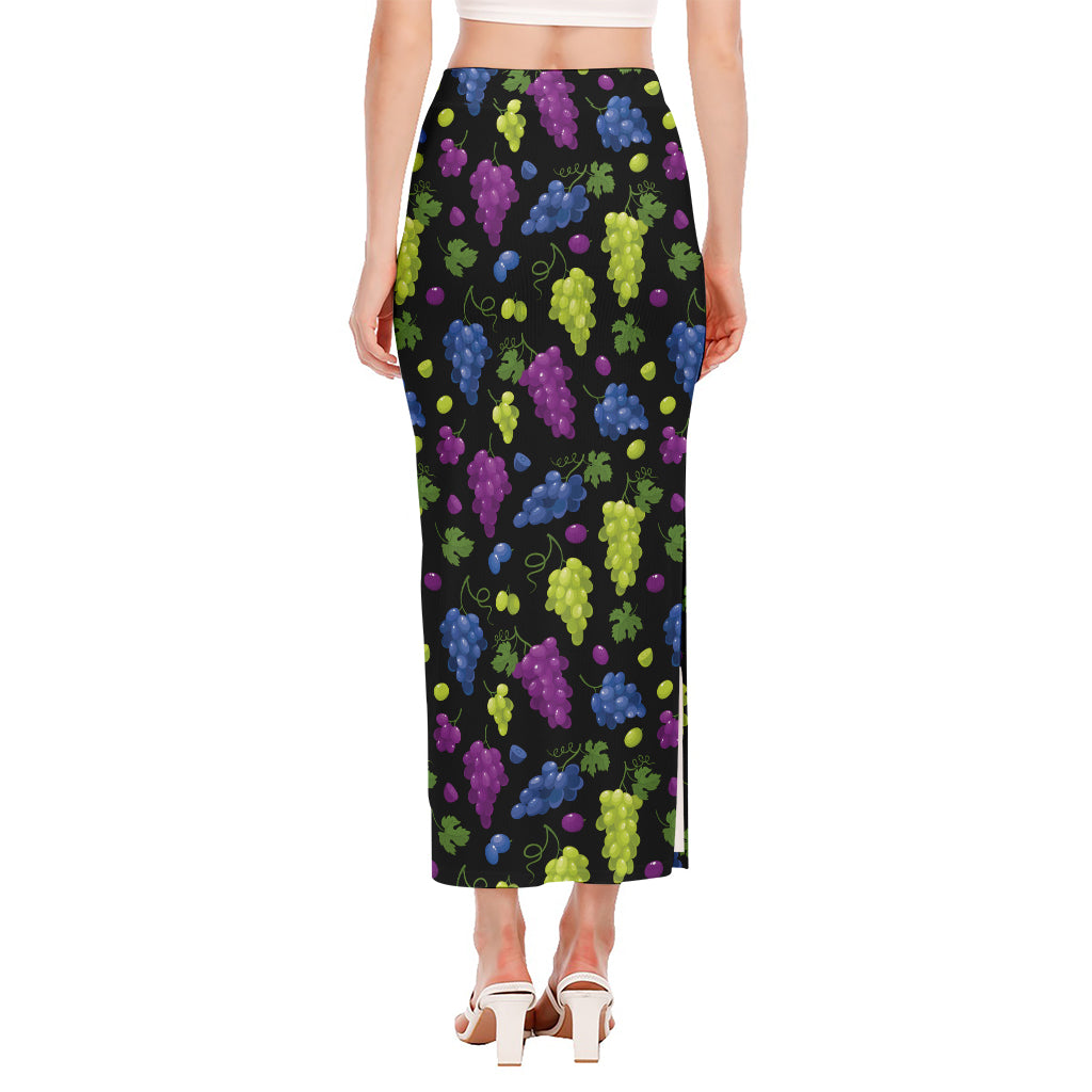 Colorful Grapes Pattern Print Side Slit Maxi Skirt