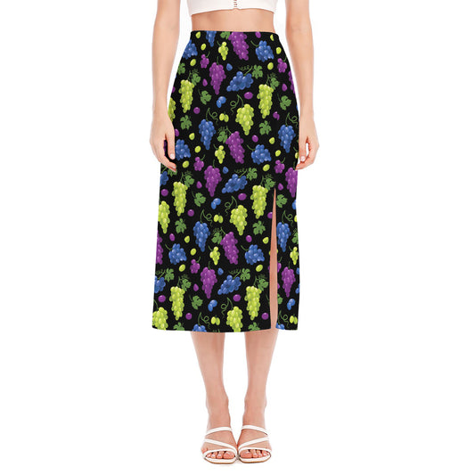 Colorful Grapes Pattern Print Side Slit Midi Skirt