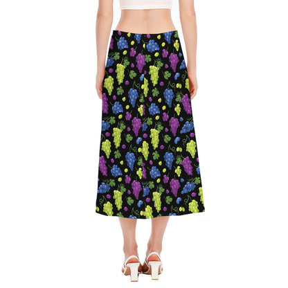 Colorful Grapes Pattern Print Side Slit Midi Skirt