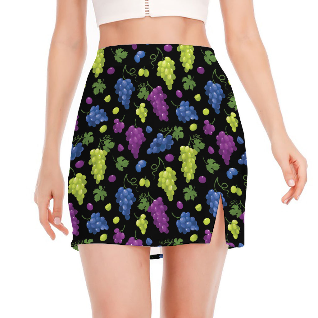 Colorful Grapes Pattern Print Side Slit Mini Skirt