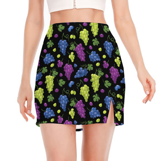 Colorful Grapes Pattern Print Side Slit Mini Skirt