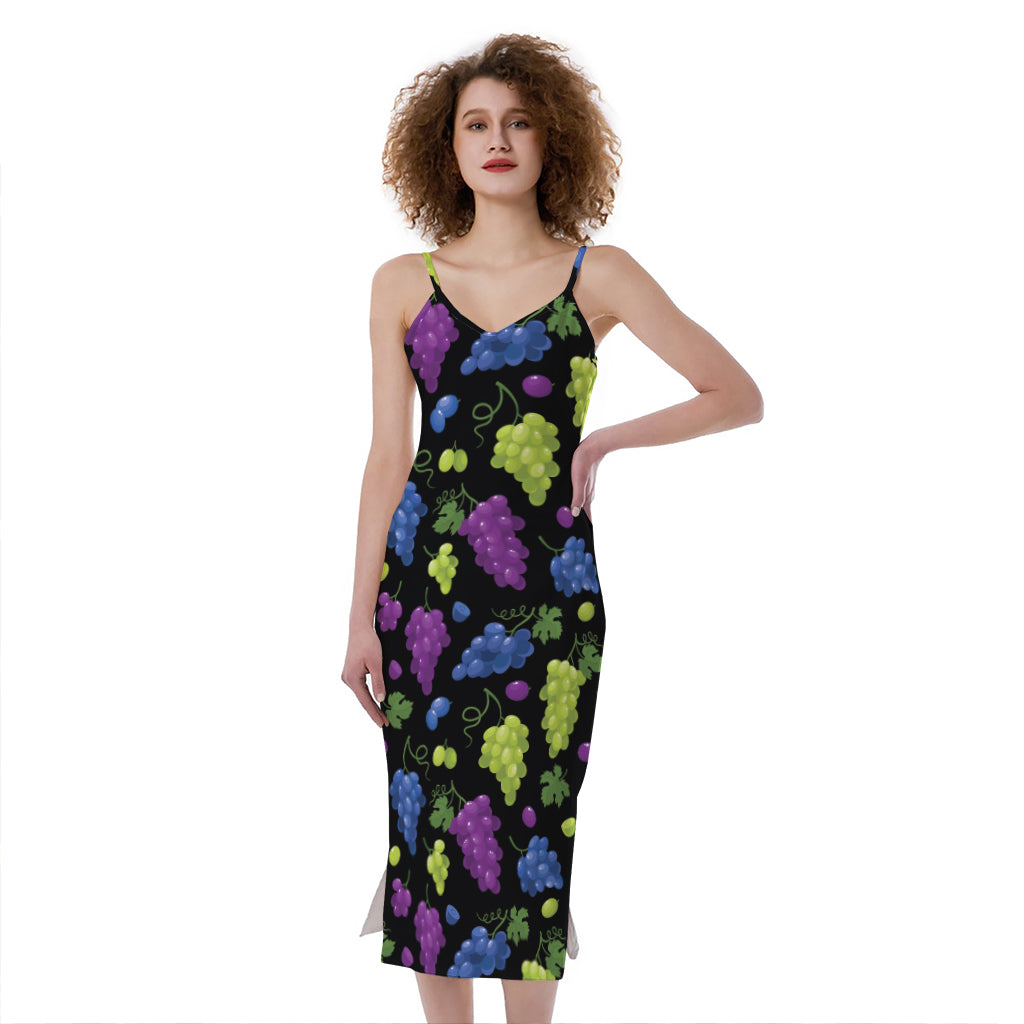 Colorful Grapes Pattern Print Slim Fit Midi Cami Dress