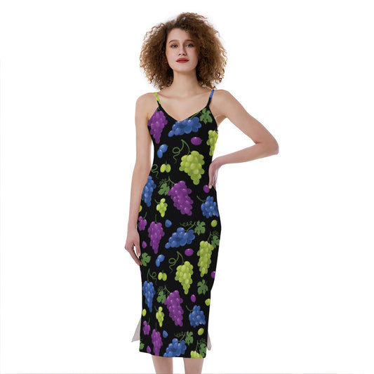 Colorful Grapes Pattern Print Slim Fit Midi Cami Dress
