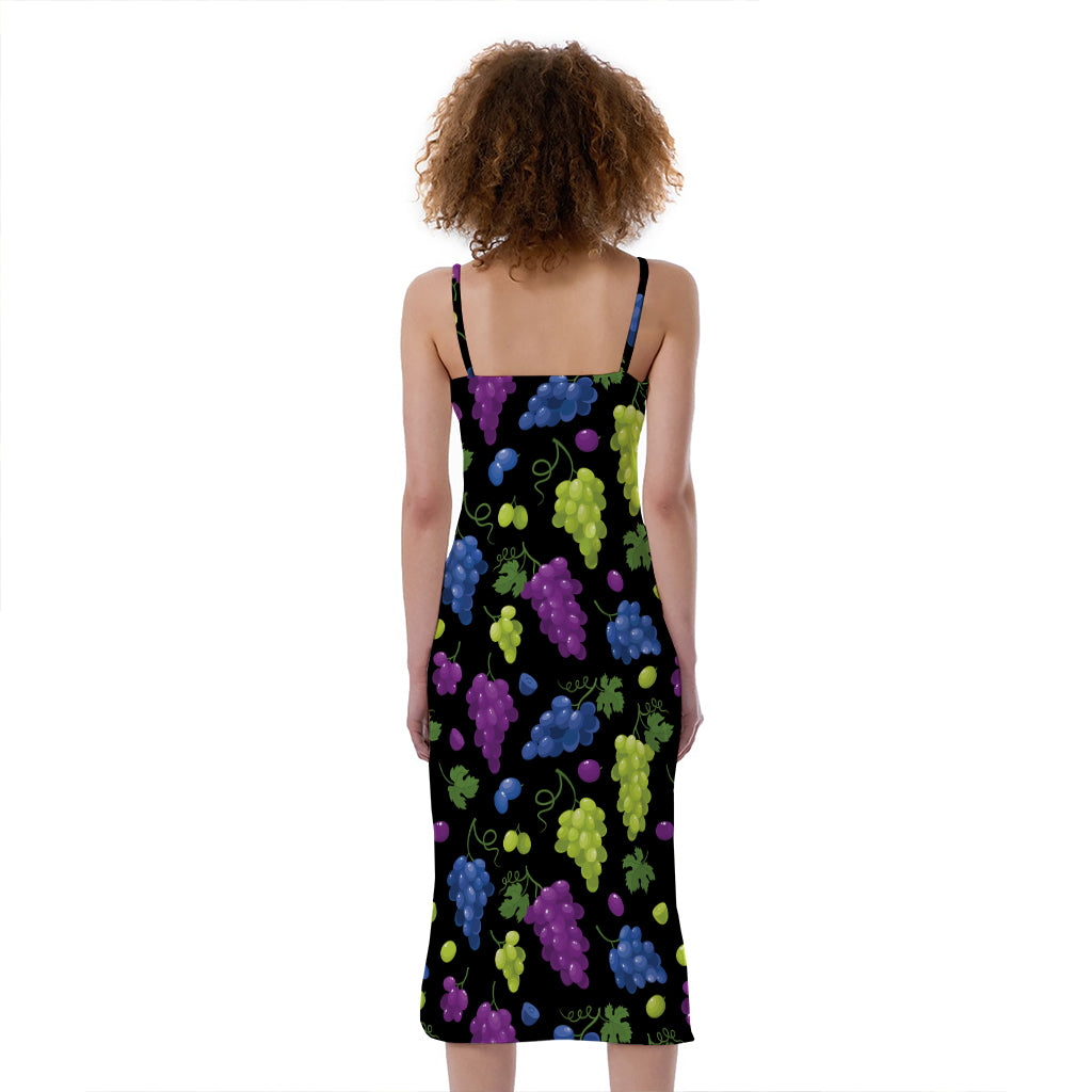 Colorful Grapes Pattern Print Slim Fit Midi Cami Dress