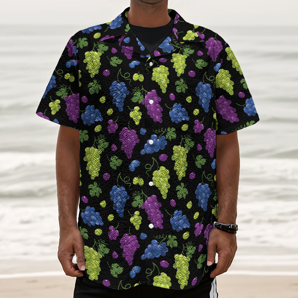 Colorful Grapes Pattern Print Textured Short Sleeve Shirt
