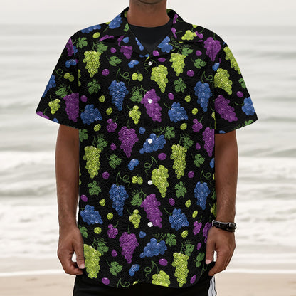 Colorful Grapes Pattern Print Textured Short Sleeve Shirt