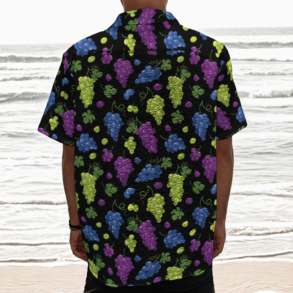Colorful Grapes Pattern Print Textured Short Sleeve Shirt