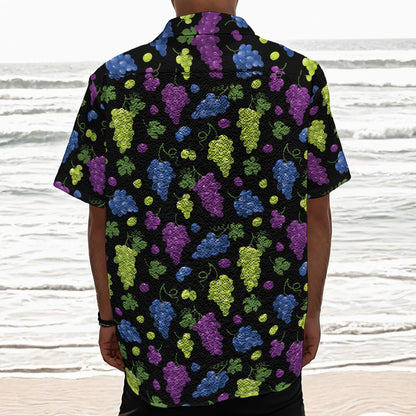 Colorful Grapes Pattern Print Textured Short Sleeve Shirt