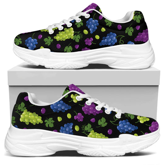Colorful Grapes Pattern Print White Chunky Shoes